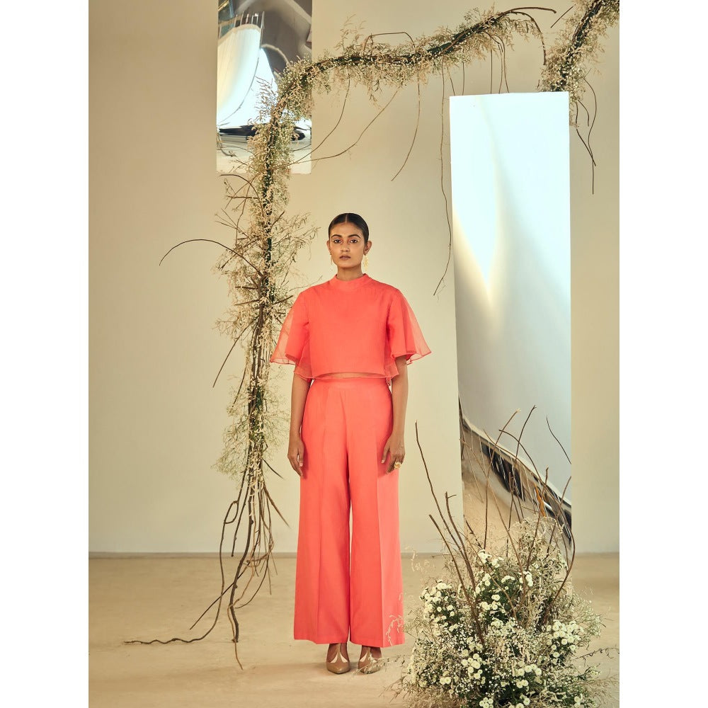 ORIGANI Tropical Coral Solid Co-Ord (Set of 2)