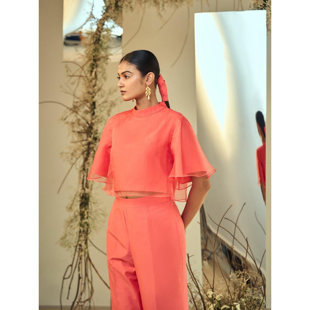 ORIGANI Tropical Coral Solid Co-Ord (Set of 2)