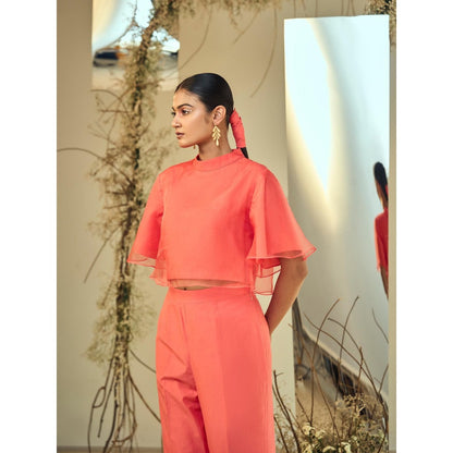 ORIGANI Tropical Coral Solid Co-Ord (Set of 2)