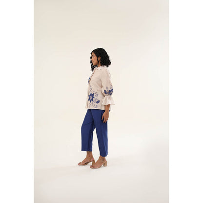 ORIGANI Blue Chanderi Silk Jasmine Shirt