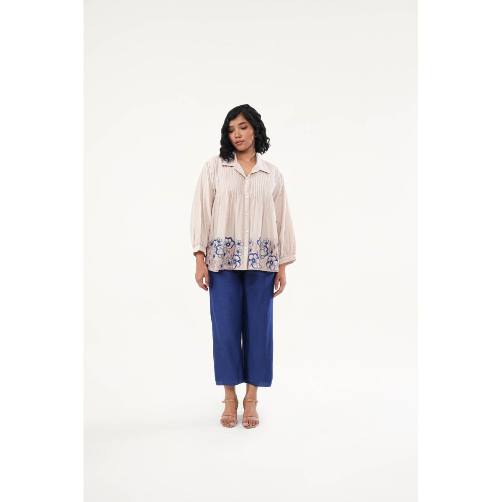 ORIGANI Blue Chanderi Silk Zinnia Shirt