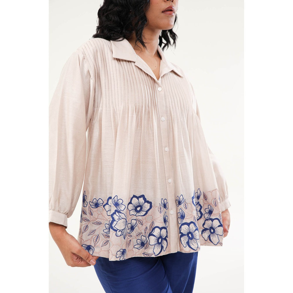 ORIGANI Blue Chanderi Silk Zinnia Shirt
