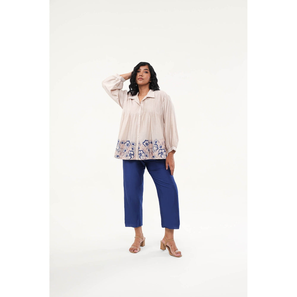 ORIGANI Blue Chanderi Silk Zinnia Shirt
