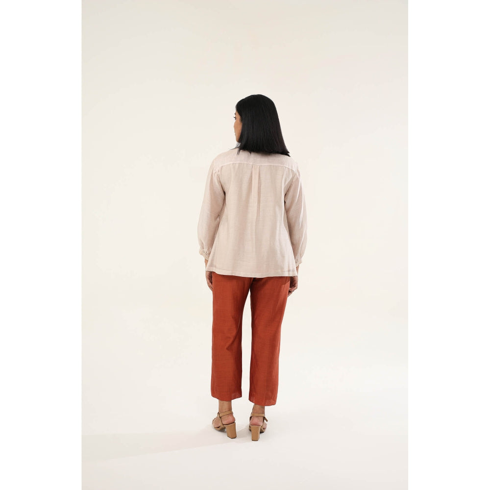 ORIGANI Rust Chanderi Silk Zinnia Shirt