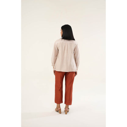 ORIGANI Rust Chanderi Silk Zinnia Shirt