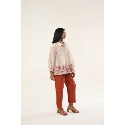 ORIGANI Rust Chanderi Silk Zinnia Shirt