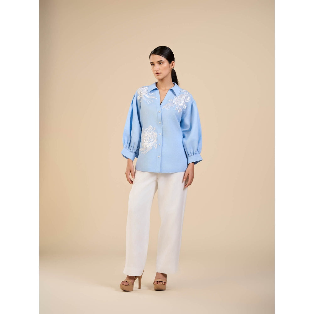 ORIGANI Blue Iceberg Embroidered Shirt