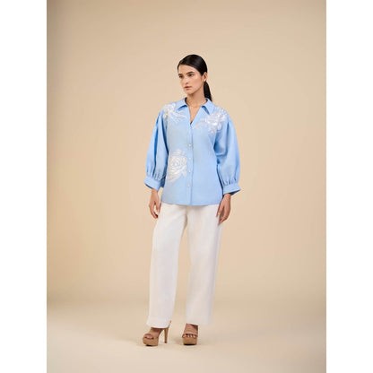 ORIGANI Blue Iceberg Embroidered Shirt