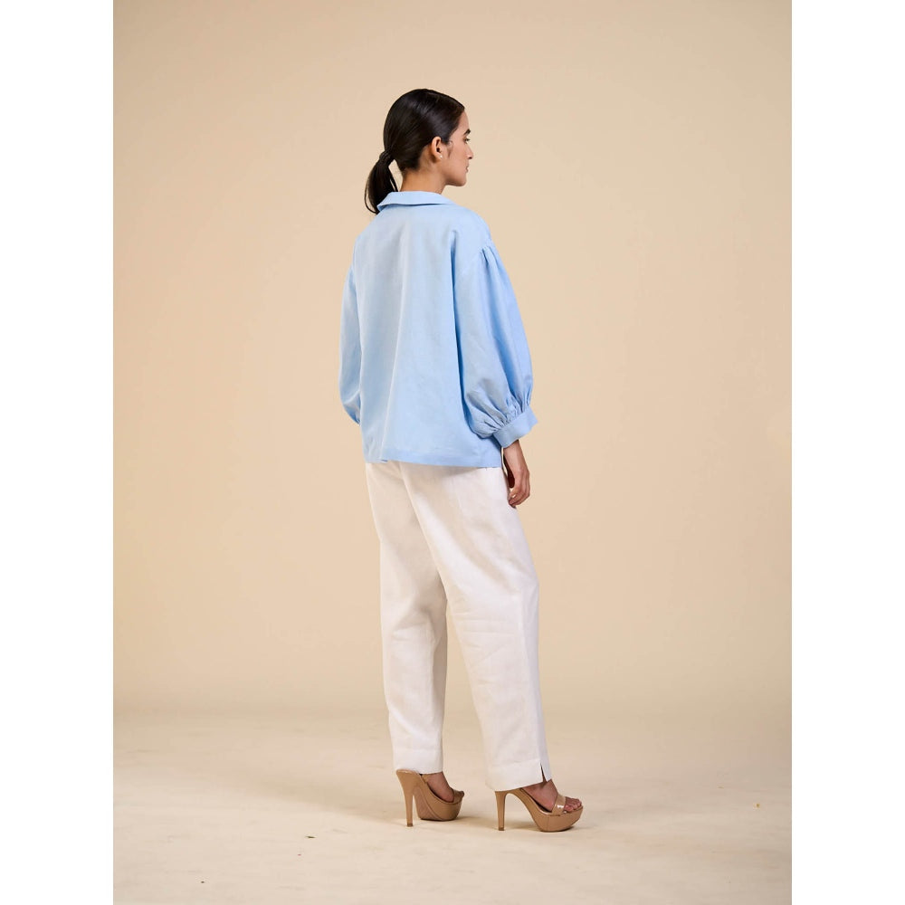 ORIGANI Blue Iceberg Embroidered Shirt