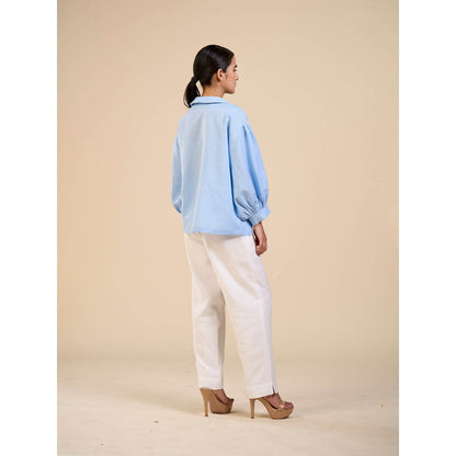 ORIGANI Blue Iceberg Embroidered Shirt