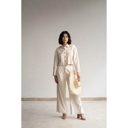 ORIGANI Ivory Rosewood Embroidered Shirt