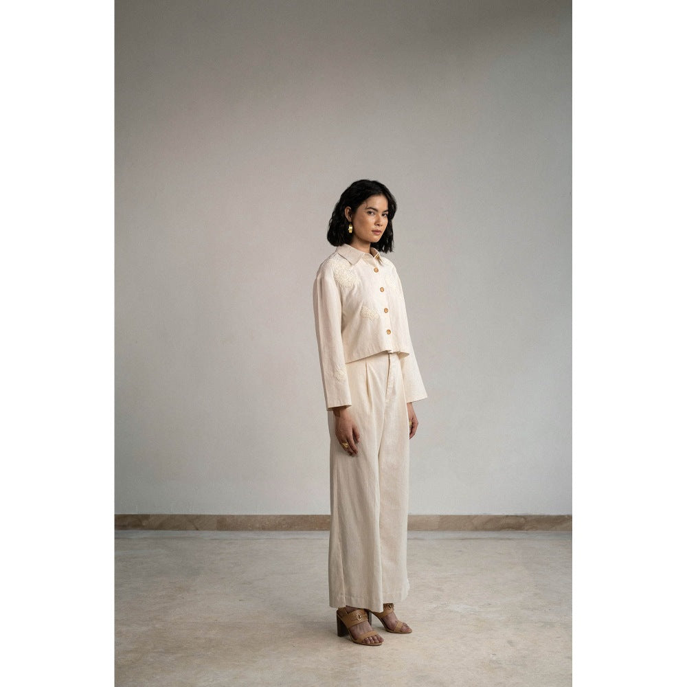 ORIGANI Ivory Rosewood Embroidered Shirt