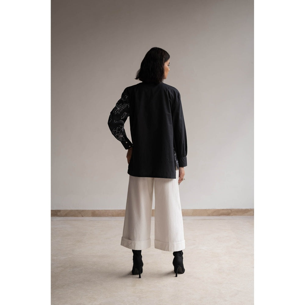 ORIGANI Blossom Black Embroidered Shirt