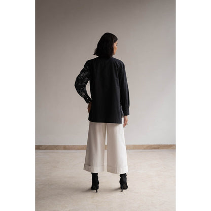 ORIGANI Blossom Black Embroidered Shirt
