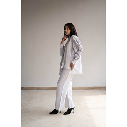 ORIGANI Blossom White Embroidered Shirt