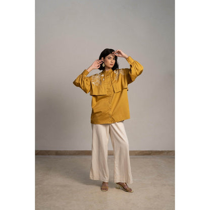 ORIGANI Mustard Winged Embroidered Shirt