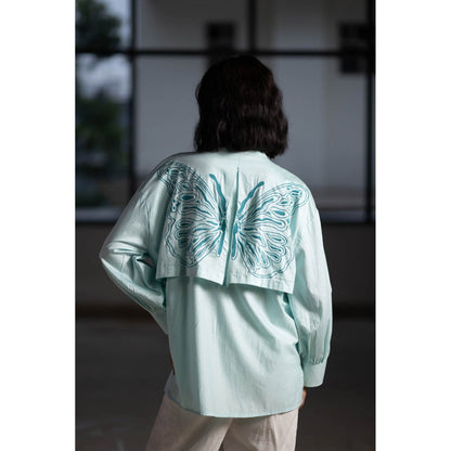 ORIGANI Aqua Winged Embroidered Shirt