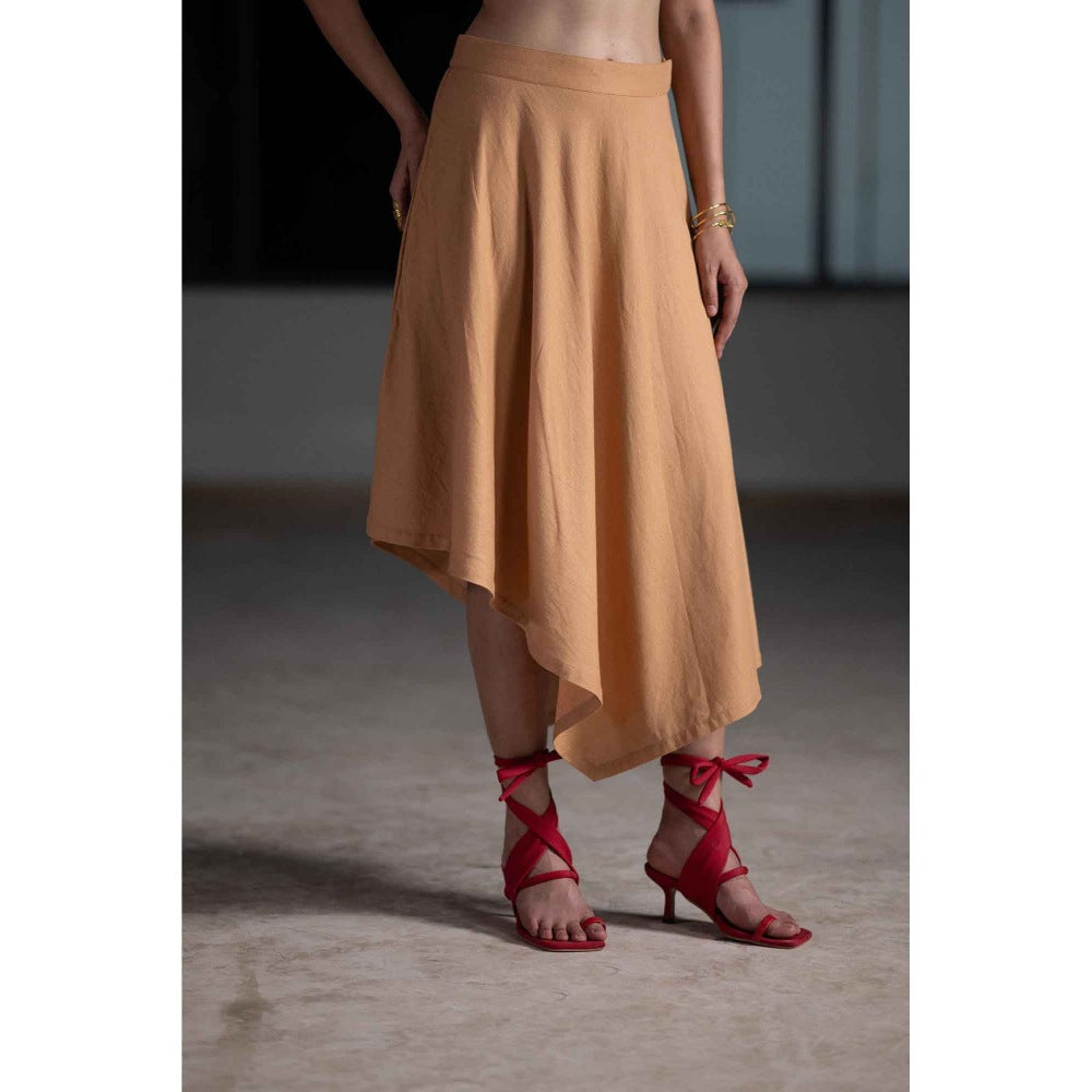 ORIGANI Sand Brown Midi Skirt