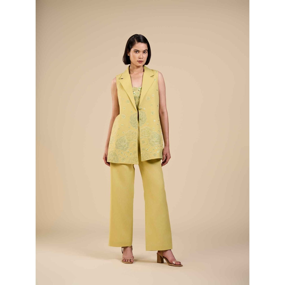 ORIGANI Yellow Embroidered Overlays Jacket