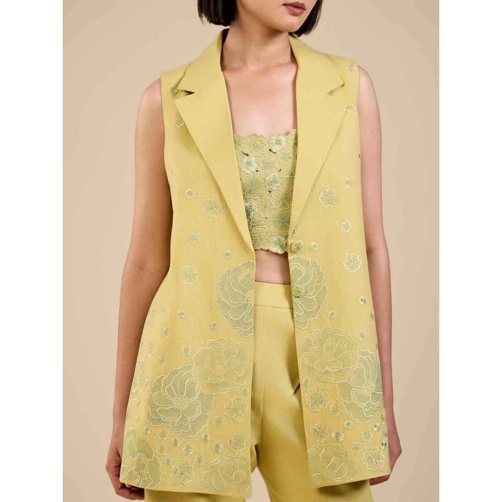 ORIGANI Yellow Embroidered Overlays Jacket