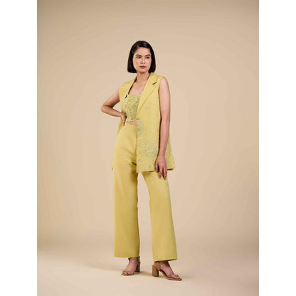 ORIGANI Yellow Embroidered Overlays Jacket
