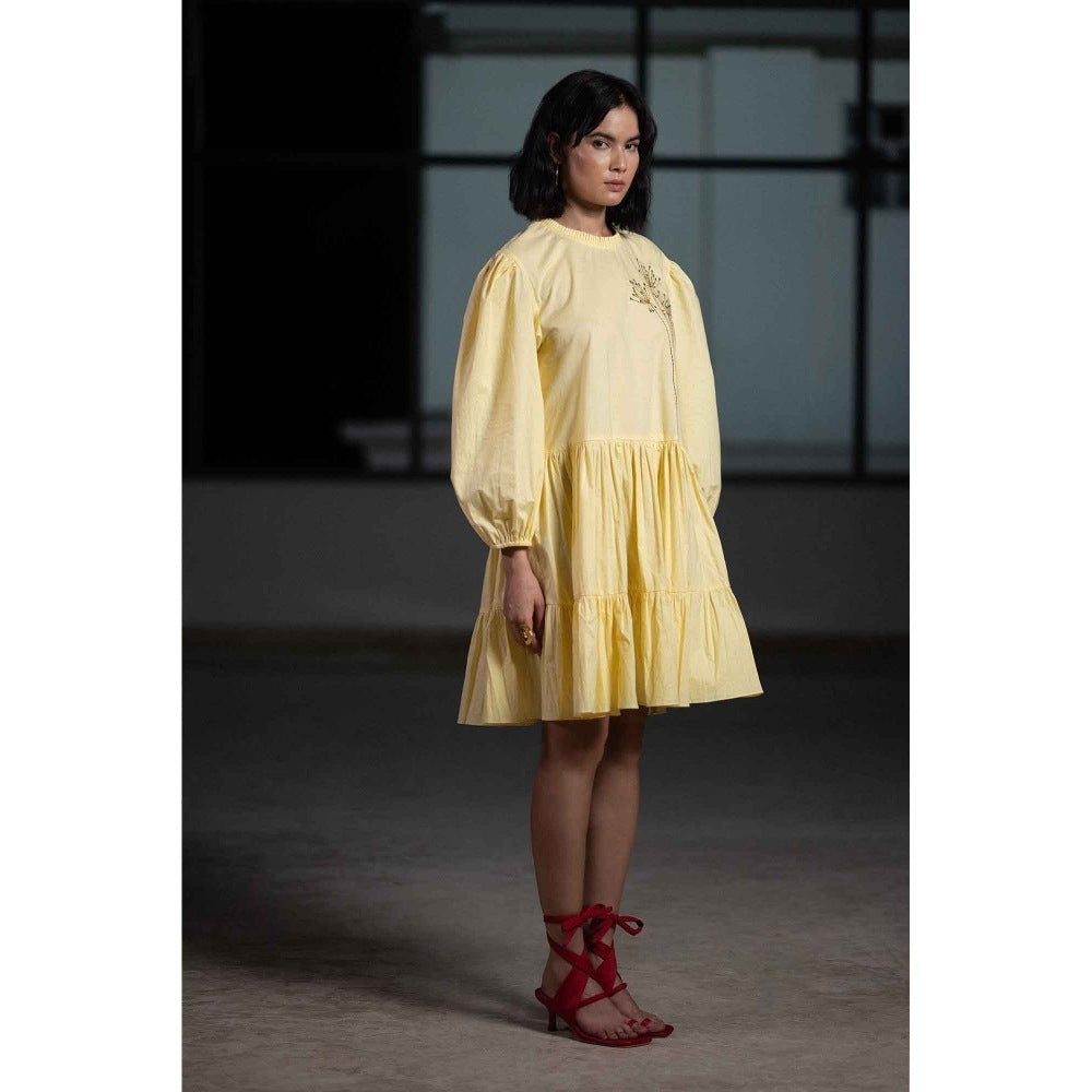 ORIGANI Yellow Dandelion Tiered Dress
