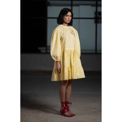 ORIGANI Yellow Dandelion Tiered Dress