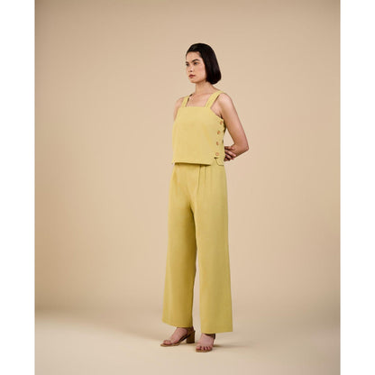 ORIGANI Green Linen Dewdrop Top
