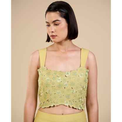 ORIGANI Sage Green Embroidred Bustier Top