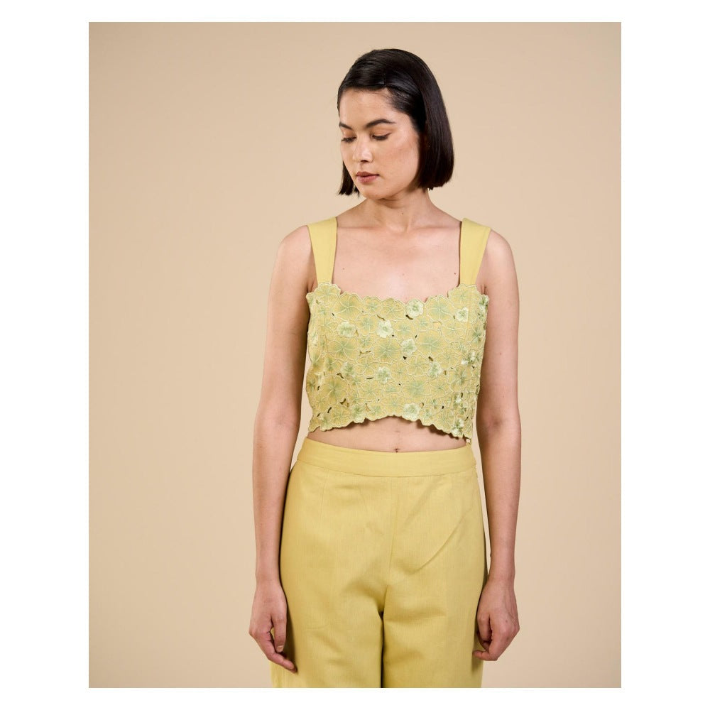 ORIGANI Sage Green Embroidred Bustier Top