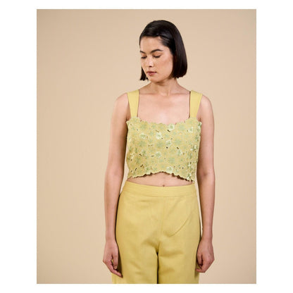 ORIGANI Sage Green Embroidred Bustier Top