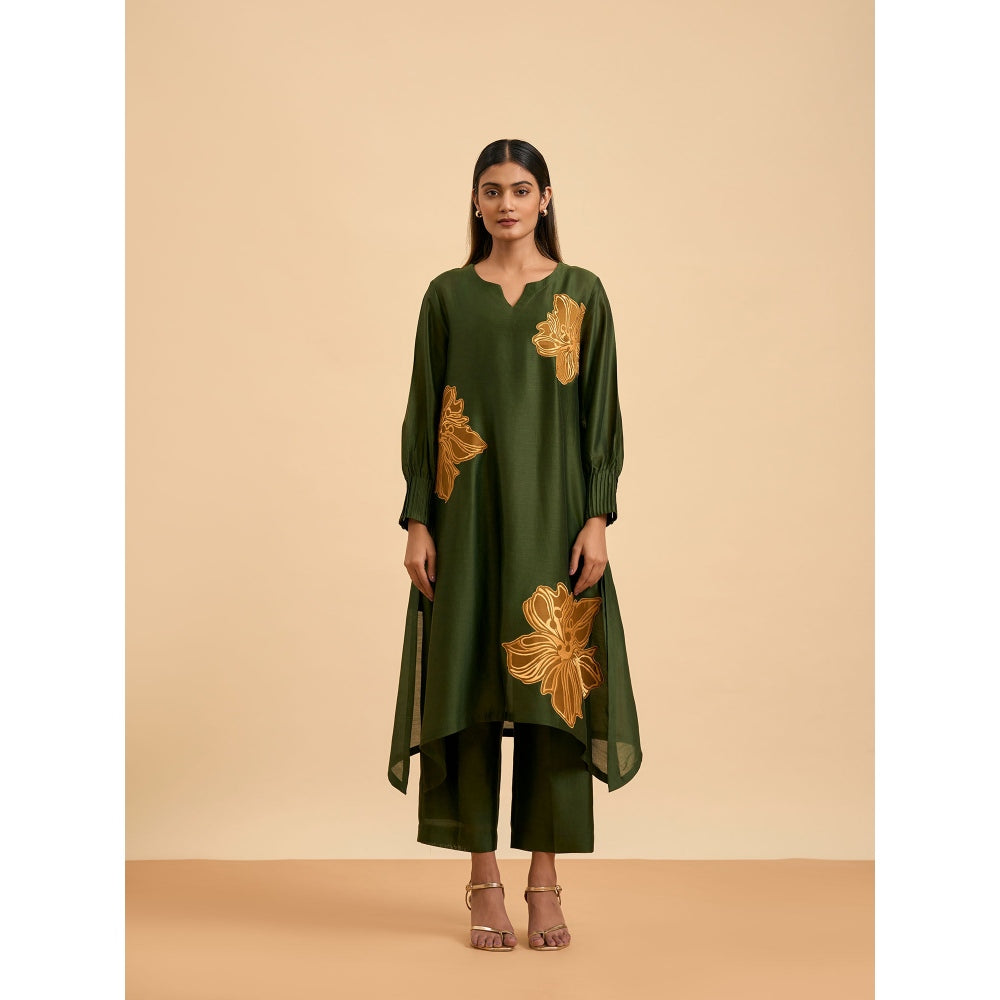 ORIGANI Olive Chicory Suit Kurta with Pant and Inner (Set of 3)