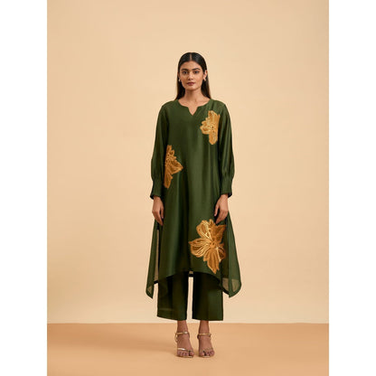 ORIGANI Olive Chicory Suit Kurta with Pant and Inner (Set of 3)