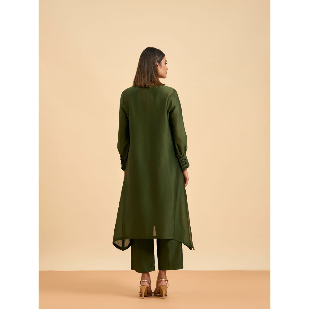 ORIGANI Olive Chicory Suit Kurta with Pant and Inner (Set of 3)