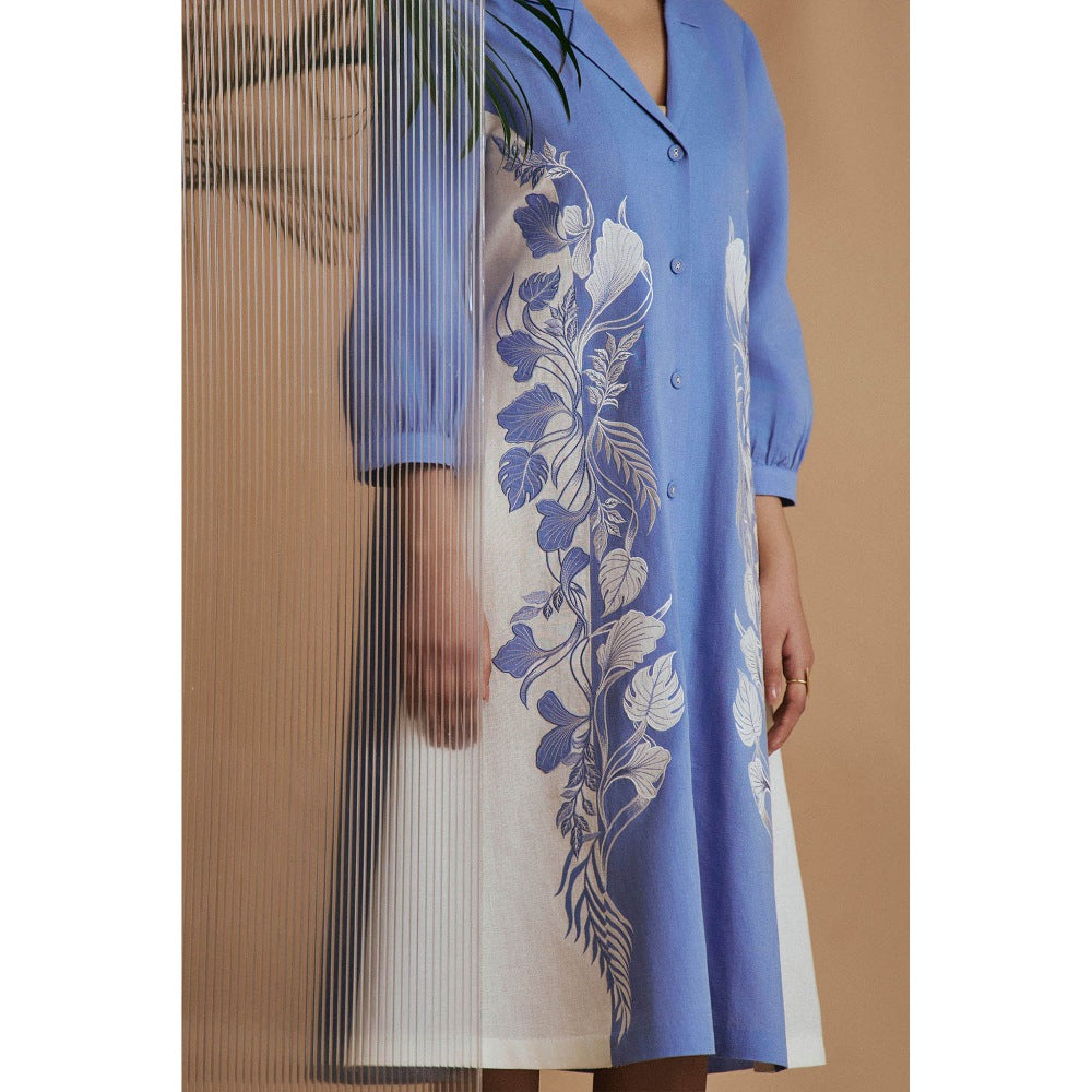 ORIGANI Blue Petal Safari A-Line Dress