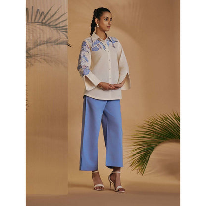 ORIGANI Women Off White Embroidered Co-Ord Set