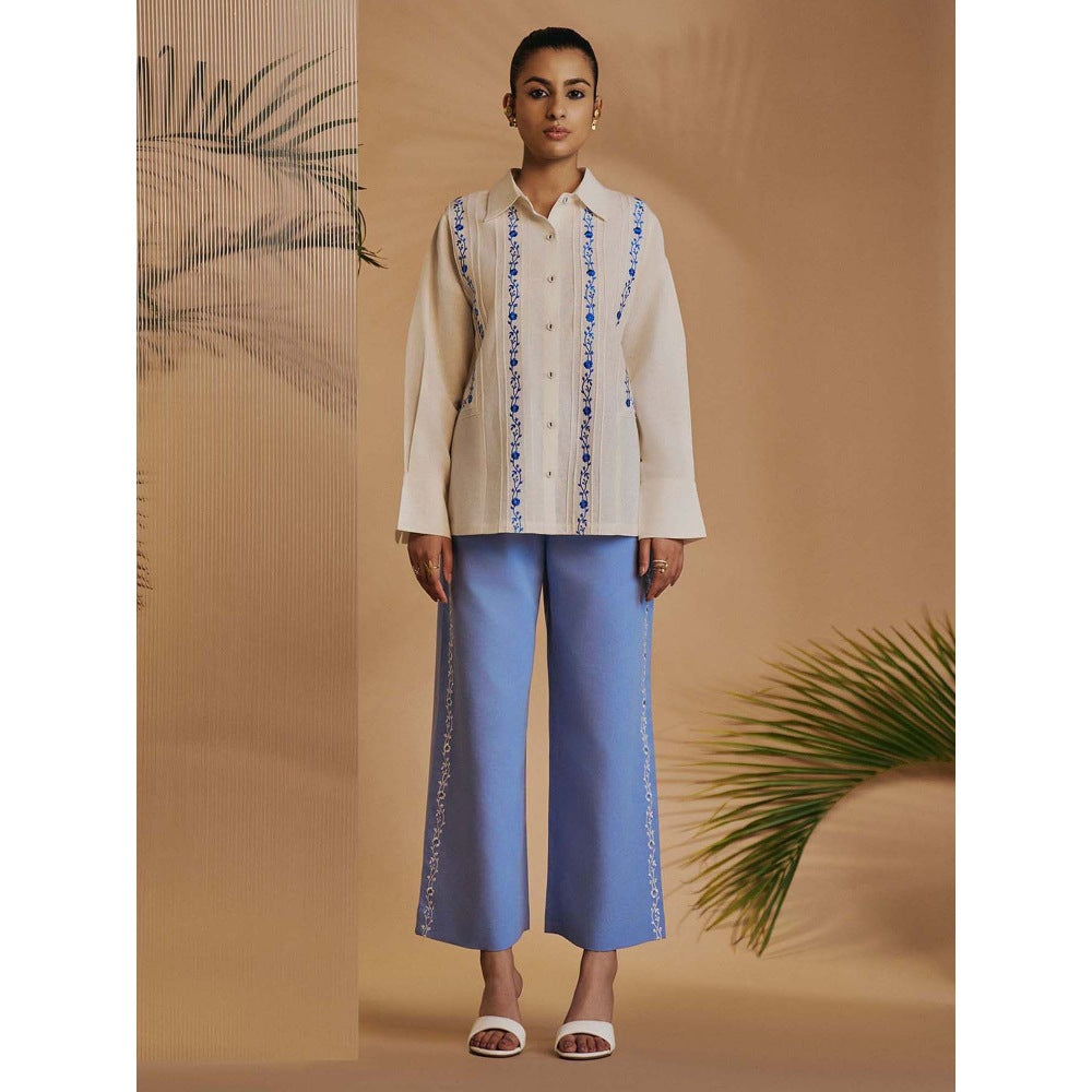 ORIGANI Women Off White Embroidered Co-Ord Set