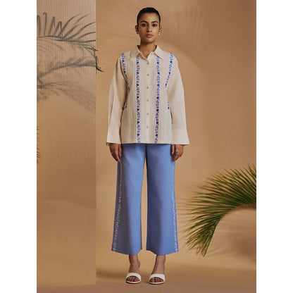 ORIGANI Women Off White Embroidered Co-Ord Set