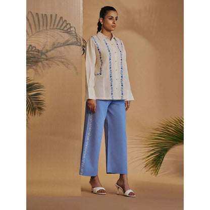 ORIGANI Women Off White Embroidered Co-Ord Set