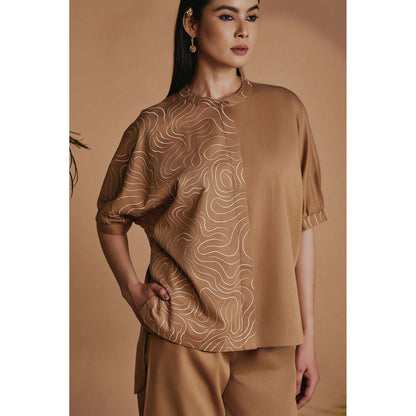 ORIGANI Women Brown Embroidered Co-Ord Set