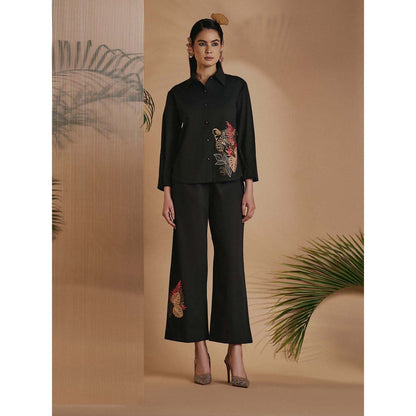ORIGANI Women Black Embroidered Co-Ord Set