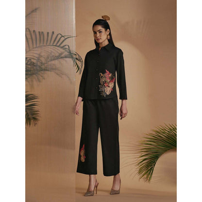 ORIGANI Women Black Embroidered Co-Ord Set