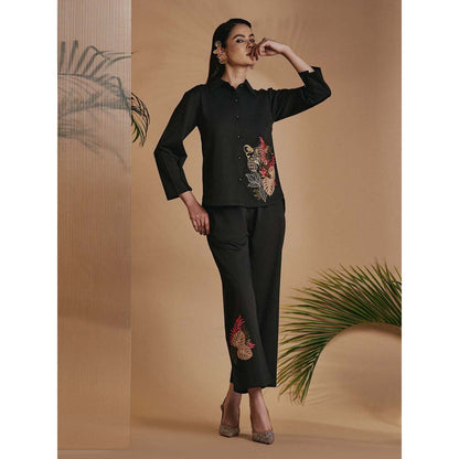 ORIGANI Women Black Embroidered Co-Ord Set