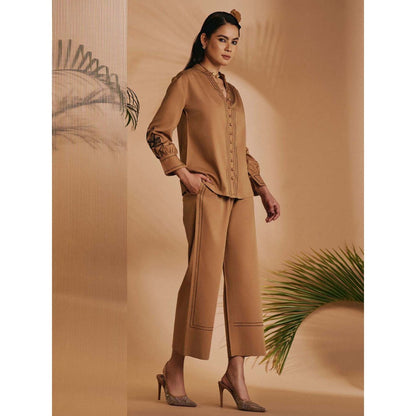 ORIGANI Women Brown Embroidered Co-Ord Set