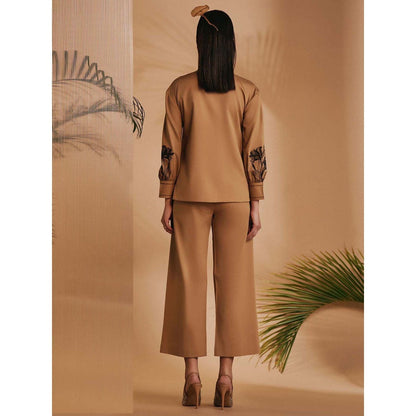 ORIGANI Women Brown Embroidered Co-Ord Set