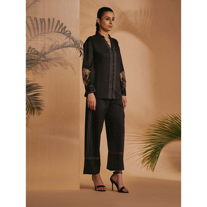 ORIGANI Women Black Embroidered Co-Ord Set