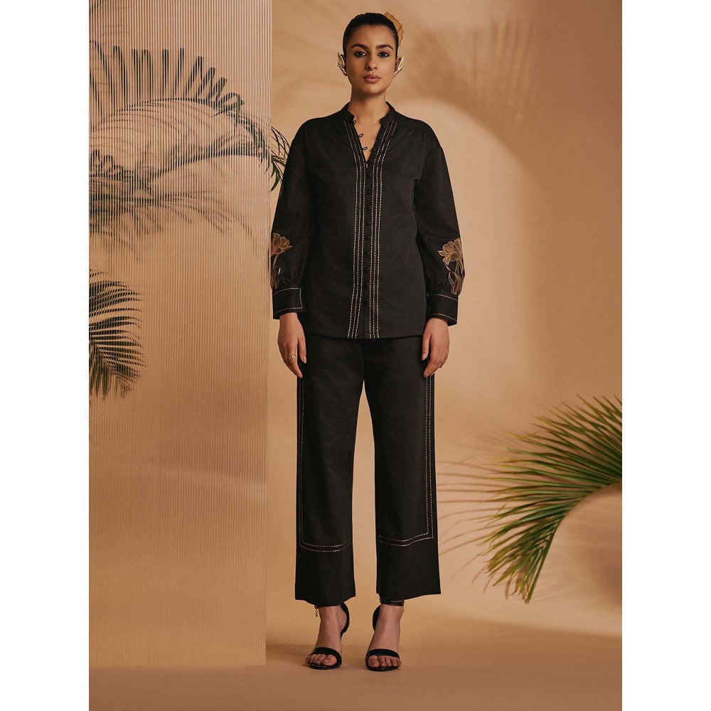 ORIGANI Women Black Embroidered Co-Ord Set