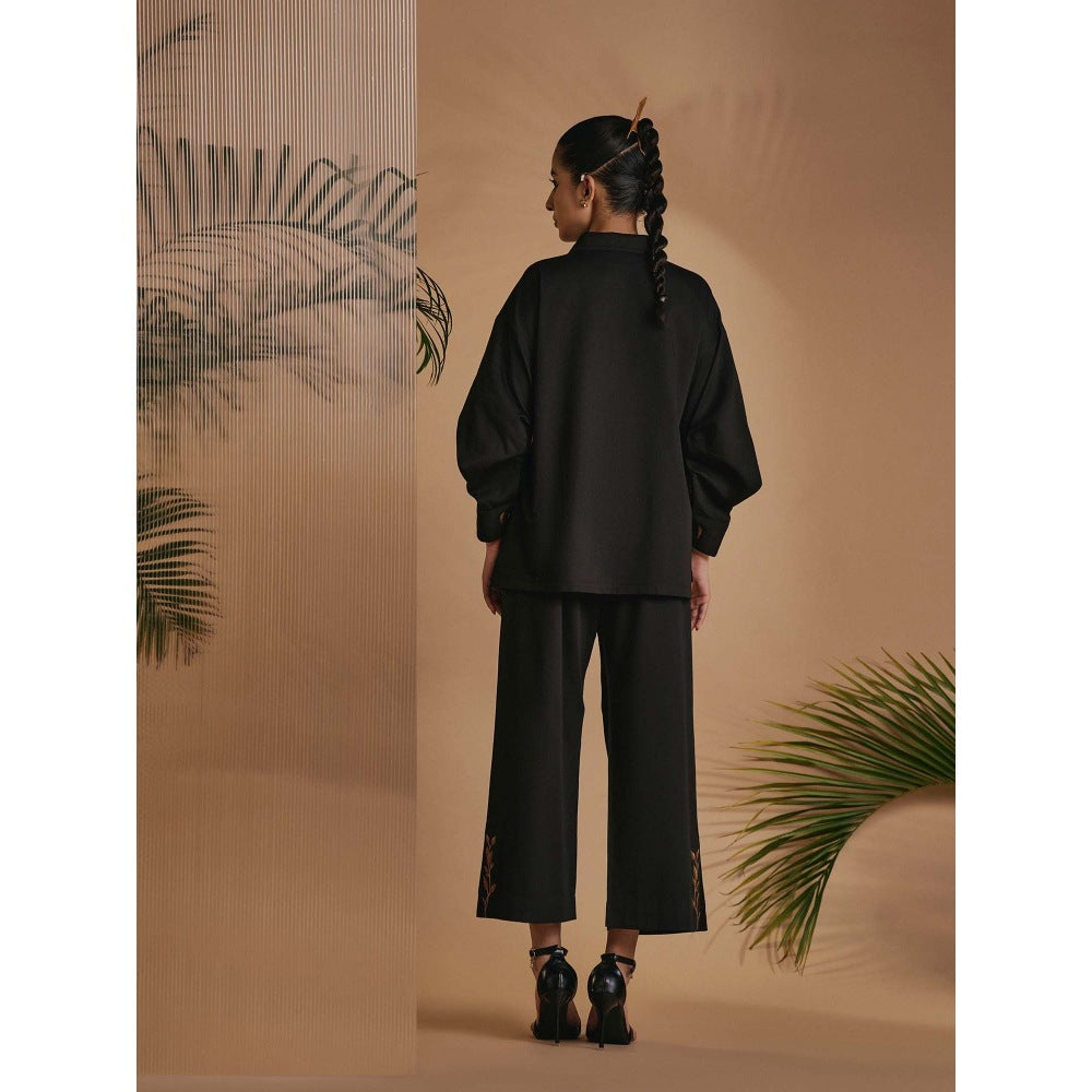 ORIGANI Women Black Embroidered Co-Ord Set