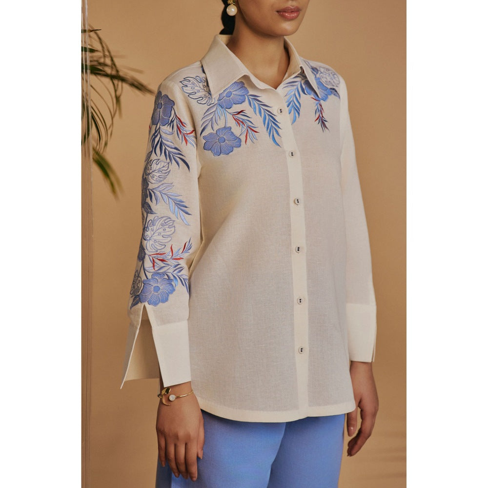 ORIGANI Blue Embroidered Shirt