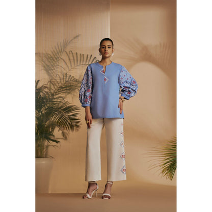 ORIGANI Blue Embroidered Tunic